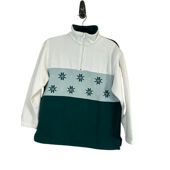 Bobbie Brooks Sweatshirt S Green Embroidery Snowflake Festive Holiday Christmas - Picture 1 of 12